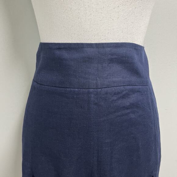 INC International Concepts Skirt sz 6 Navy Blue Linen Knee Flared Twirl Nautical - Picture 3 of 7
